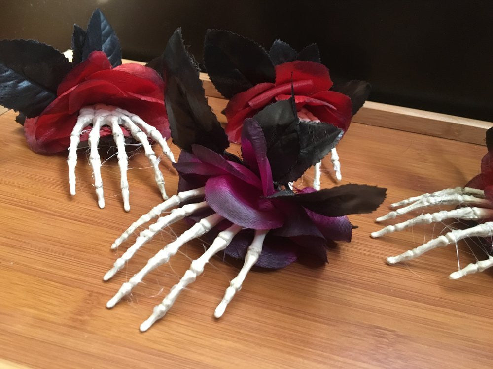 Macabre Skeleton Hand Bone Rose Hair Clip - HottestTrendsPrint