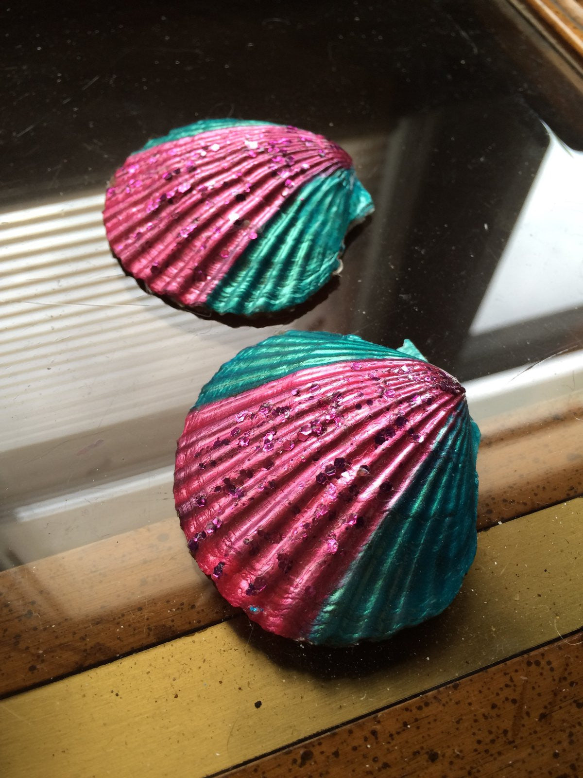 Fancy Pink and Turquoise Green w/Glitter Seashell Mermaid Pasties