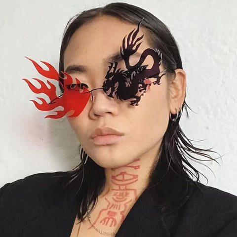 Fashion Rimless Dragon Phoenix Sunglasses Brand design- Unique Frameless Sun Glasses Cool Shades UV400