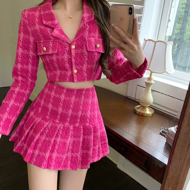 Pink Candy Girl Vintage Woolen Set