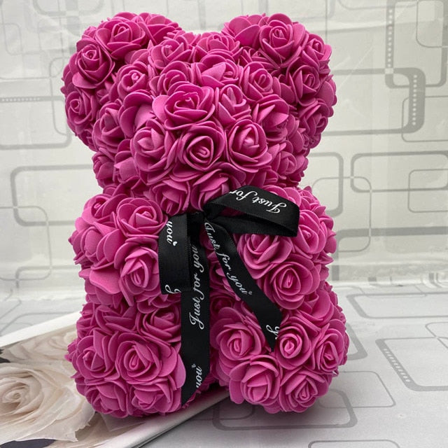 Pink Rose Teddy Bear Valentines Day Gift
