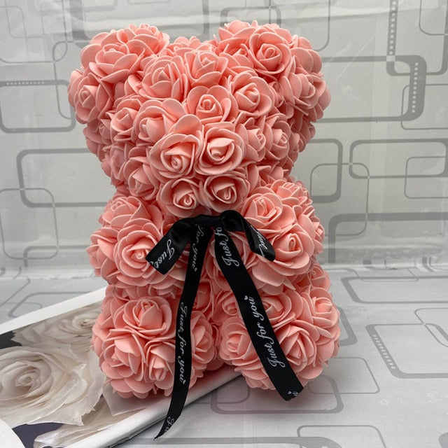 Peach Rose Teddy Bear Valentines Day Gift