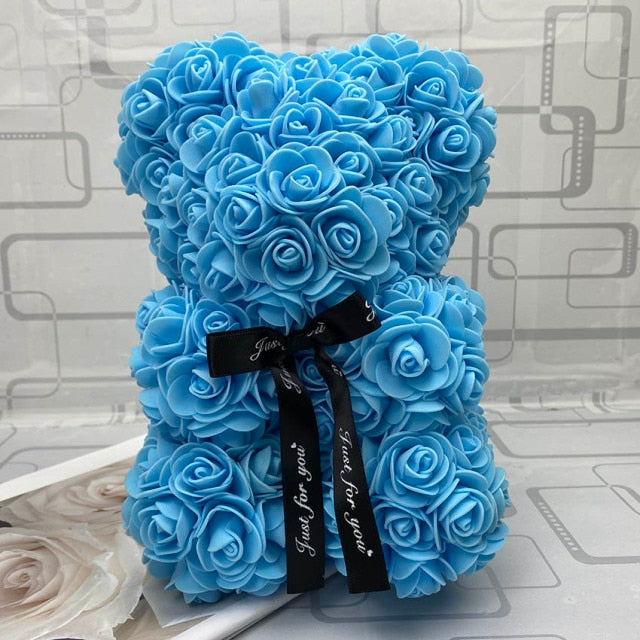 Blue Rose Teddy Bear Valentines Day Gift