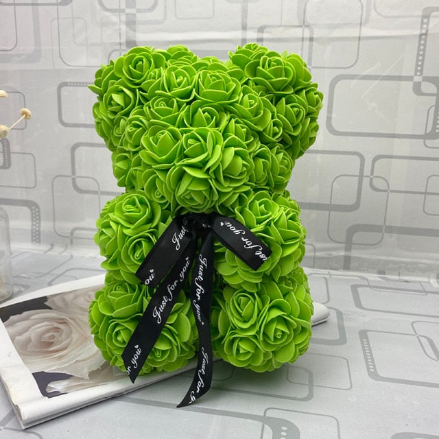 Green Rose Teddy Bear Valentines Day Gift