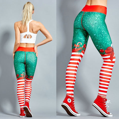 Christmas Elf Leggings - Be Yoga Fitness Ready with a hint of Candy Cane