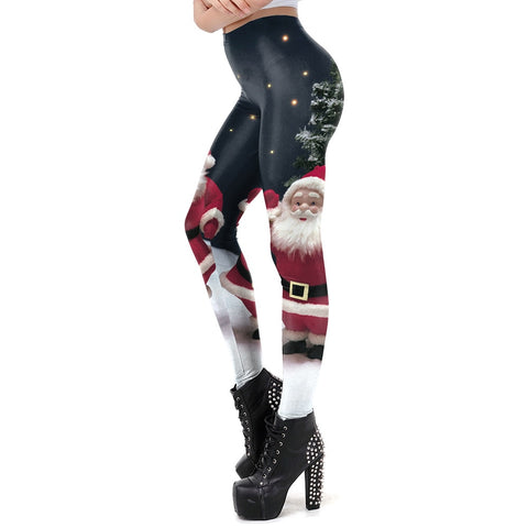 Santa Claus Christmas Leggings W/ Stars - Fitness, comfy, pants