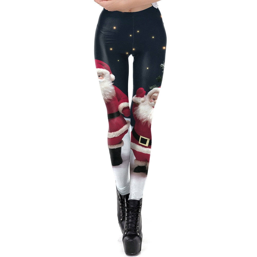 Santa Claus Christmas Leggings W/ Stars - Fitness, comfy, pants