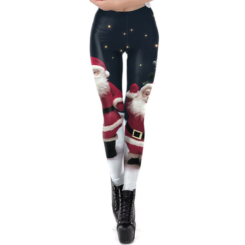 Santa Claus Christmas Leggings W/ Stars - Fitness, comfy, pants