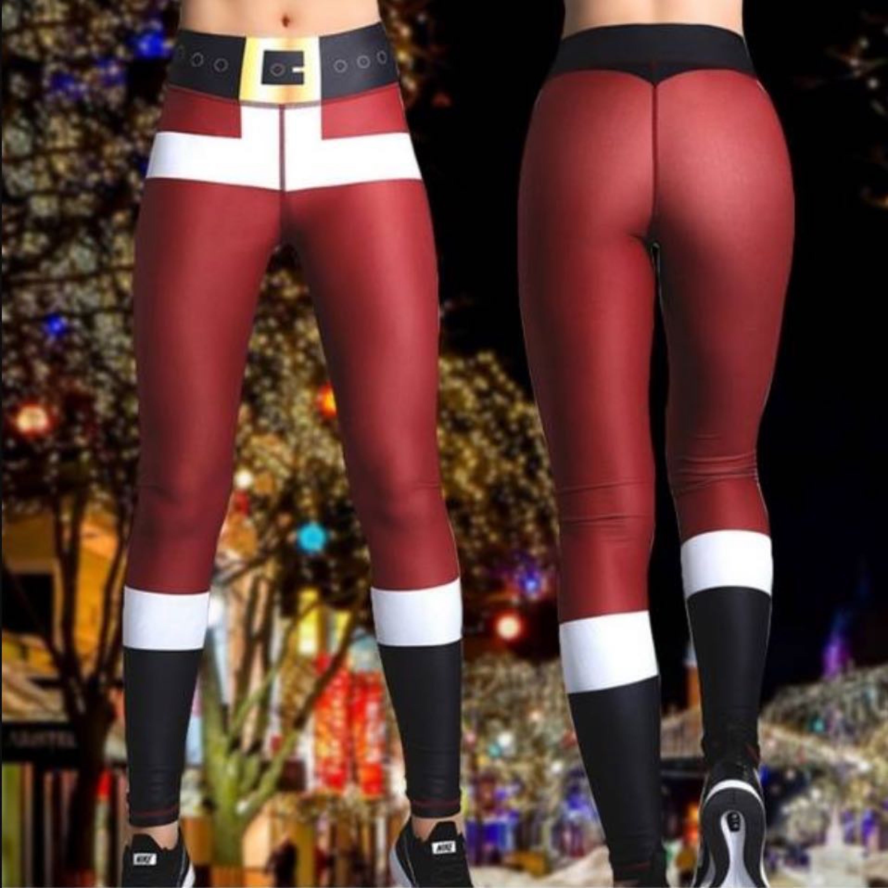 Santa Leggings - Christmas Women's High Waist Leggings Christmas Printing Sports Pants Yoga Legging