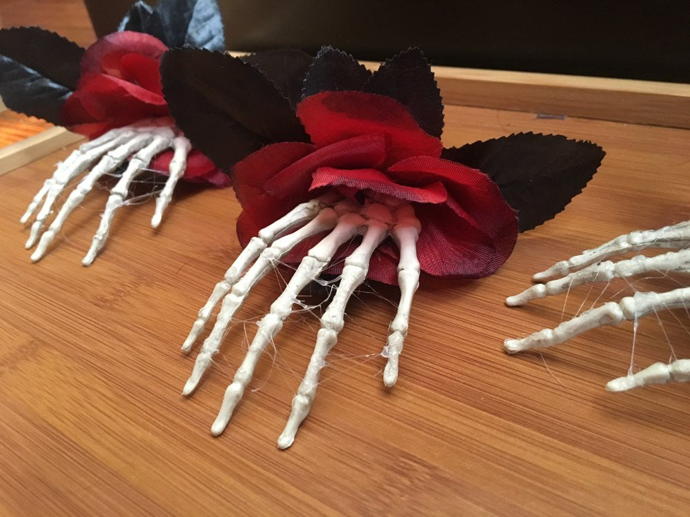 Macabre Skeleton Hand Bone Rose Hair Clip - HottestTrendsPrint
