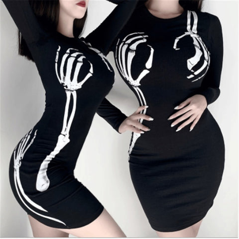 Long Sleeve Hand Bone Skeleton Dresses - So Goth I'm Dead