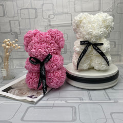Pink and White Rose Teddy Bear Valentines Day Gift