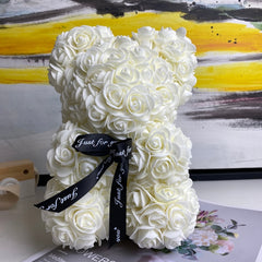 White Rose Teddy Bear Valentines Day Gift