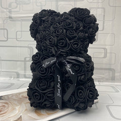 Black Rose Teddy Bear Valentines Day Gift