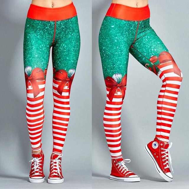 Plus Size Leggings, Elf Christmas Leggings for Women, Red Green